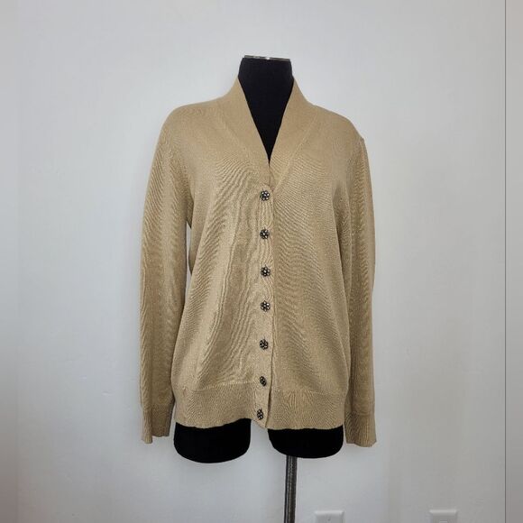Jaclyn Smith Collection Gold Cardigan Sweater Metal Glitter Formal Party Large - Picture 1 of 11